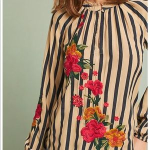 Anthropologie Manuela Embroidered Striped Blouse